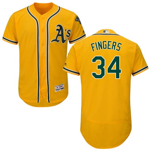 Athletics #34 Rollie Fingers Gold Flexbase Authentic Collection Stitched MLB Jersey